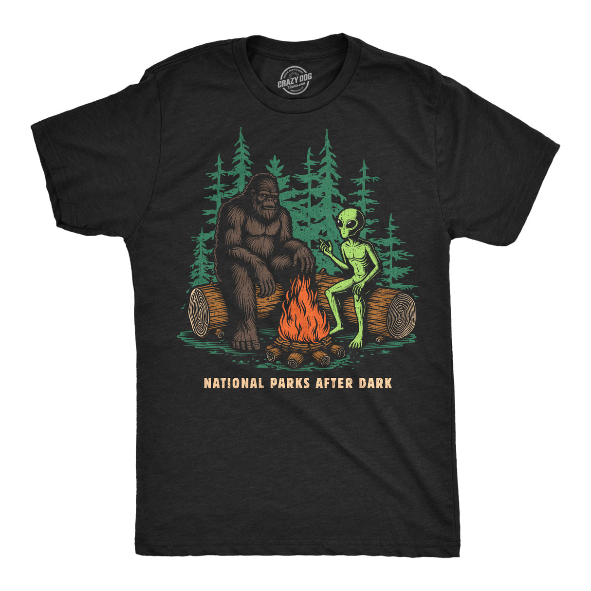 Mens Funny T Shirts National Parks After Dark Sarcastic Bigfoot Alien Graphic Novelty Tee for Men