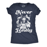 Womens Funny T Shirts Never Lonely Sarcastic Cat Lady Graphic Novelty Tee For Ladies
