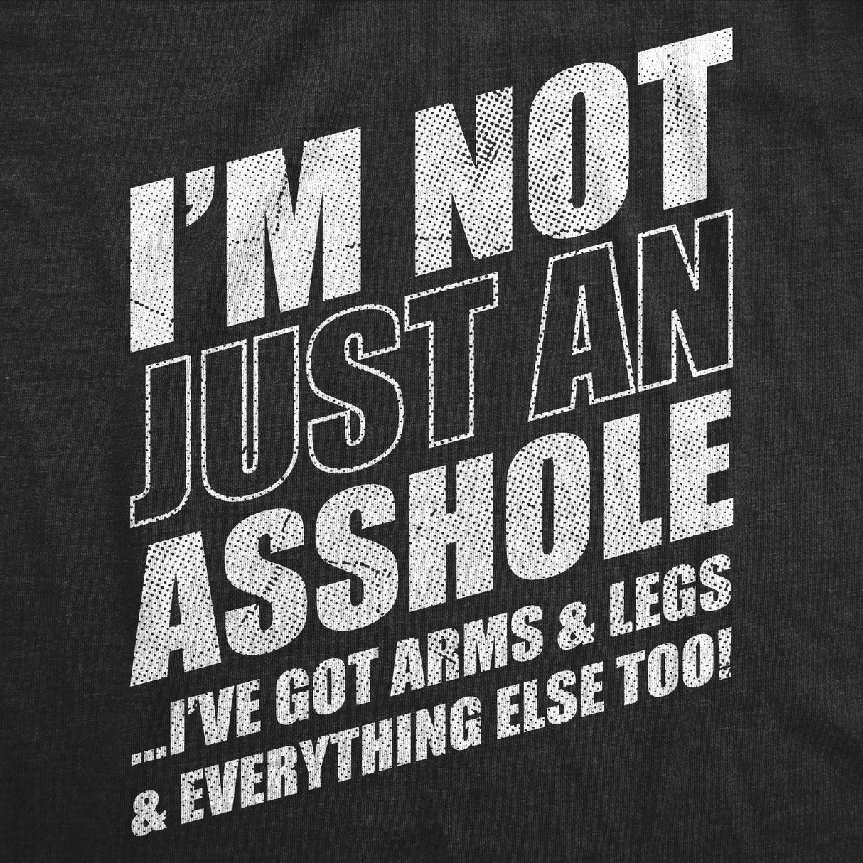 Mens Funny T Shirts Im Not Just An Asshole Ive Got Arms and Legs and Everything Else Too Joke Tee for Men