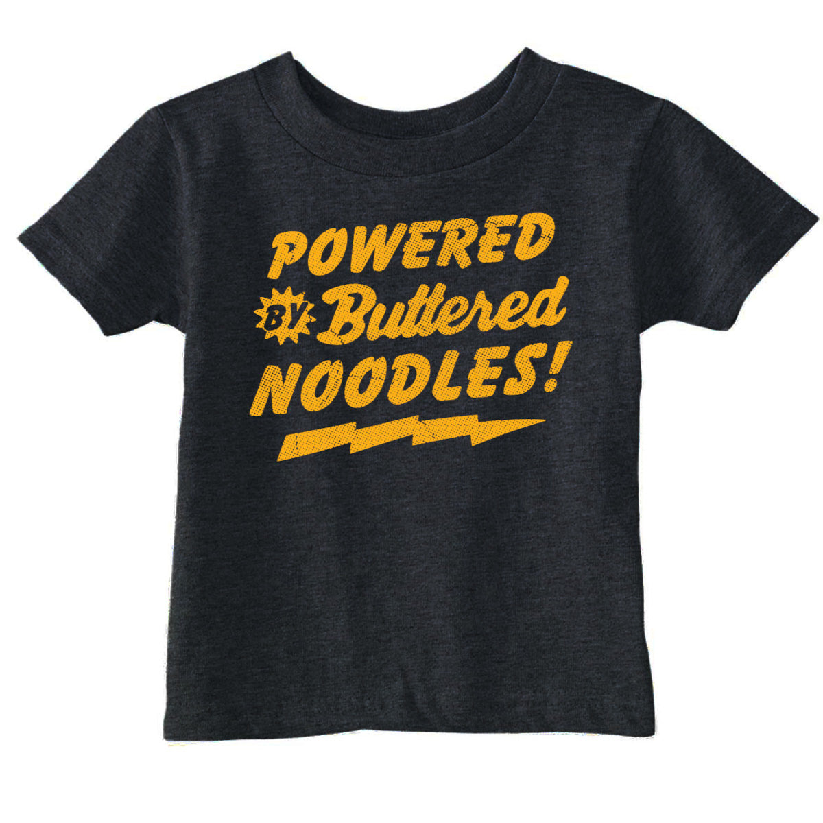 Toddler Funny T Shirts Powered By Butter Noodles Sarcastic Food Graphic Novelty Tee for Young Kids