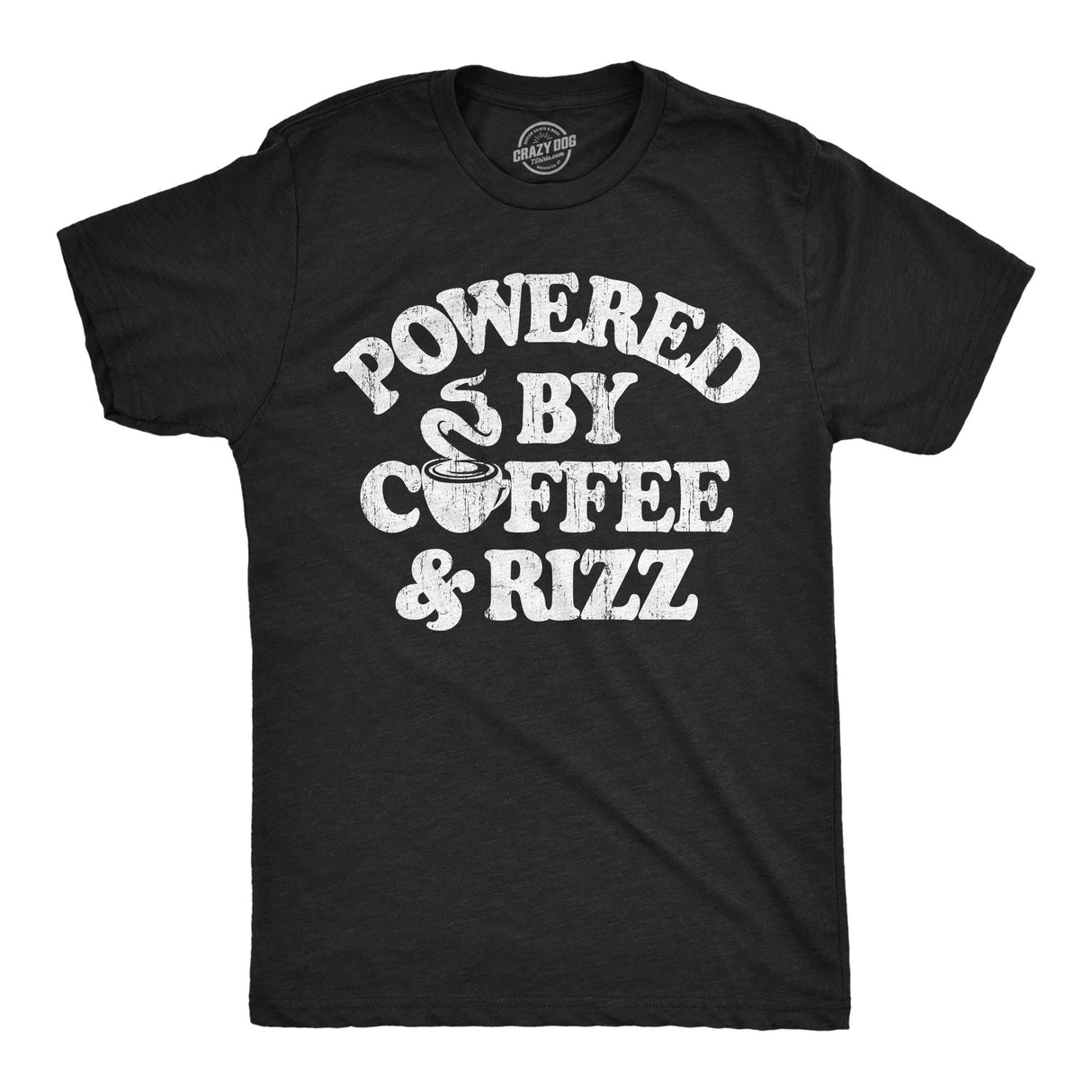 Mens Funny T Shirts Powered By Coffee and Rizz Sarcastic Caffeine Graphic Novelty Tee for Men