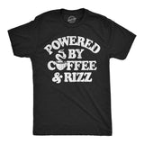 Mens Funny T Shirts Powered By Coffee and Rizz Sarcastic Caffeine Graphic Novelty Tee for Men