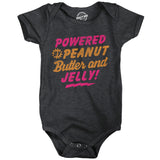 Powered By Peanut Butter and Jelly Baby Bodysuit Funny Sarcastic PB&J Graphic Novelty Jumper for Infants
