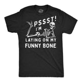 Mens Funny T Shirts Pssst Im Laying On My Funny Bone Sarcastic Skeleton Graphic Novelty Tee for Men