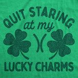 Womens Funny T Shirts Quit Staring At My Lucky Charms Sarcastic St Patricks Day Graphic Tee For Ladies