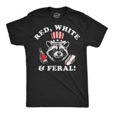 Mens Funny T Shirts Red White and Feral Sarcastic Fourth Of July Graphic Novelty Tee for Men