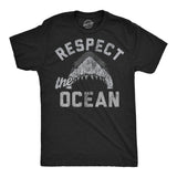 Mens Funny T Shirts Respect The Ocean Sarcastic Shark Graphic Novelty Tee for Men