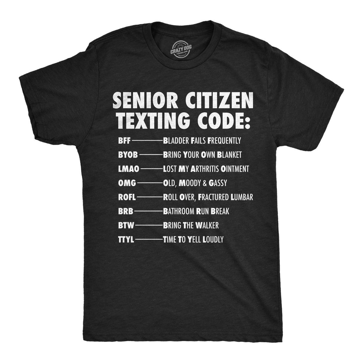 Mens Funny T Shirts Senior Citizen Texting Code Sarcastic Elderly Graphic Novelty Tee for Men
