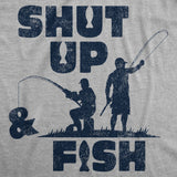 Mens Funny T Shirts Shut Up and Fish Sarcastic Graphic Fishing Novelty Tee for Men