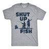 Mens Funny T Shirts Shut Up and Fish Sarcastic Graphic Fishing Novelty Tee for Men