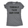 Womens Funny T Shirts Terrible Twos Survivor Sarcastic Parenting Graphic Novelty Tee For Ladies