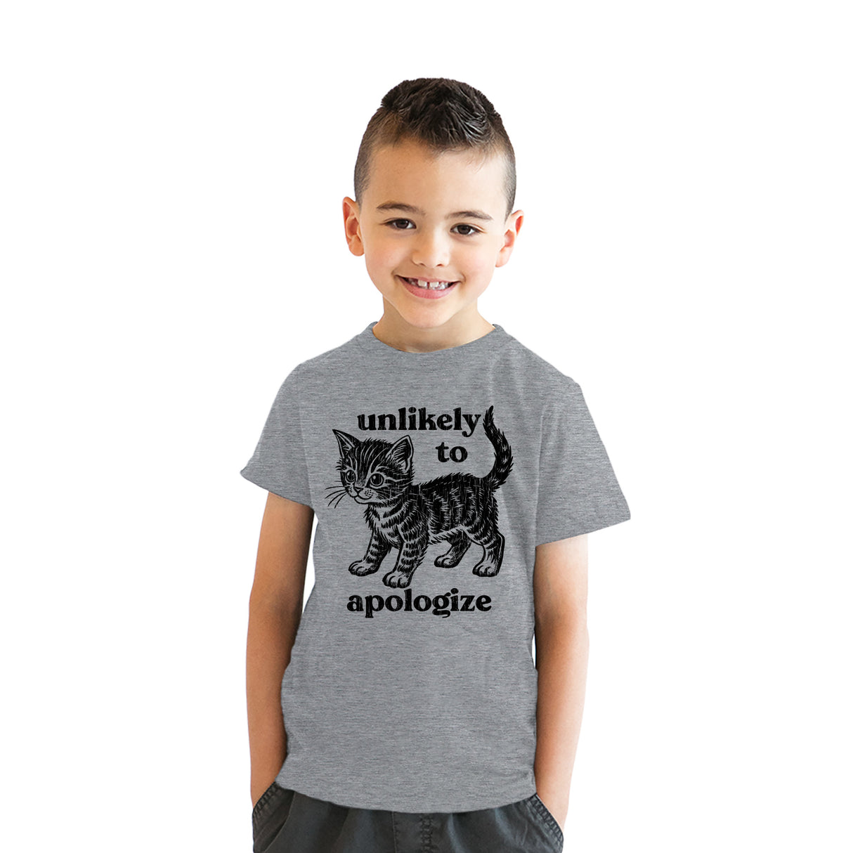 Youth Funny T Shirts Unlikely to Apologize Sarcastic Kitten Graphic Novelty Tee for Kids
