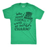 Mens Funny T Shirts Who Needs Luck With All This Charm Winking Leprechaun Tee for Men