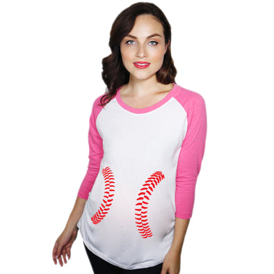 Maternity Raglan Baseball Laces Cute Funny Pregnancy 3/4 Length Sleeve Tee