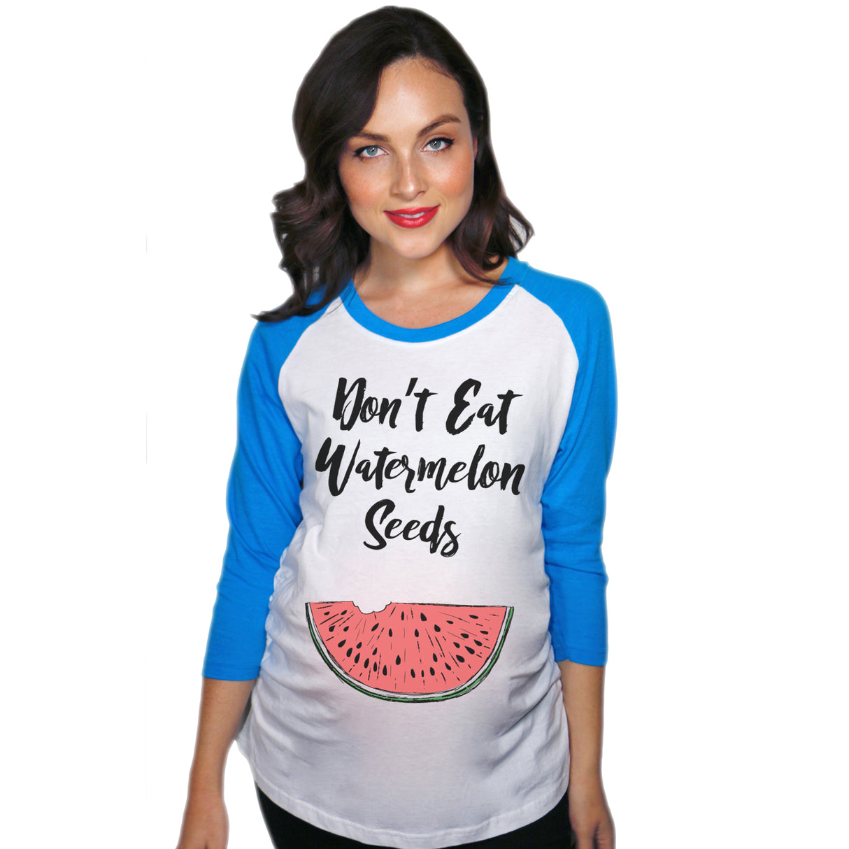 Maternity Raglan Don�t Eat Watermelon Seeds Funny Pregnancy Baseball Tee