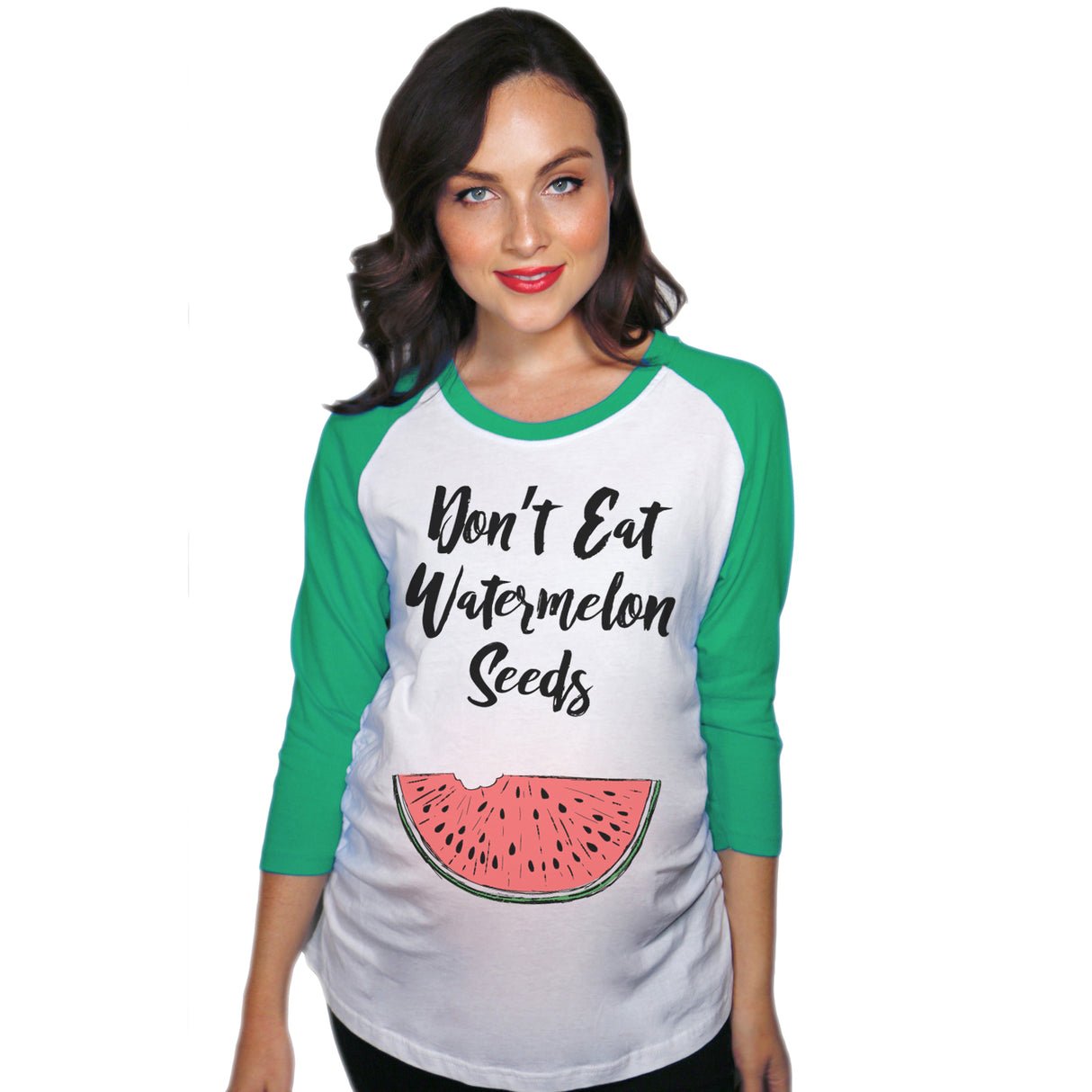 Maternity Raglan Don�t Eat Watermelon Seeds Funny Pregnancy Baseball Tee