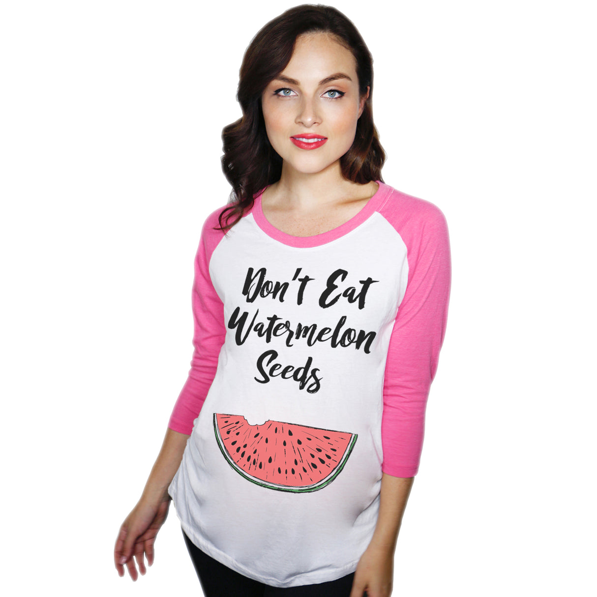 Maternity Raglan Don�t Eat Watermelon Seeds Funny Pregnancy Baseball Tee