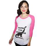 Maternity Raglan Hoping For A Dinosaur Cute Funny Pregnancy Baseball Tee