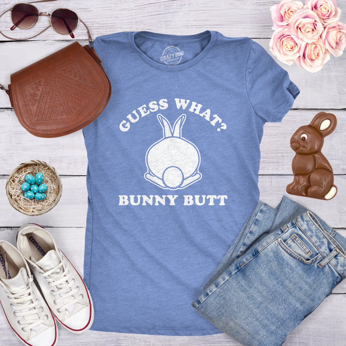 Womens Guess What Bunny Butt T shirt Funny Easter Sunday Gift for Egg Basket