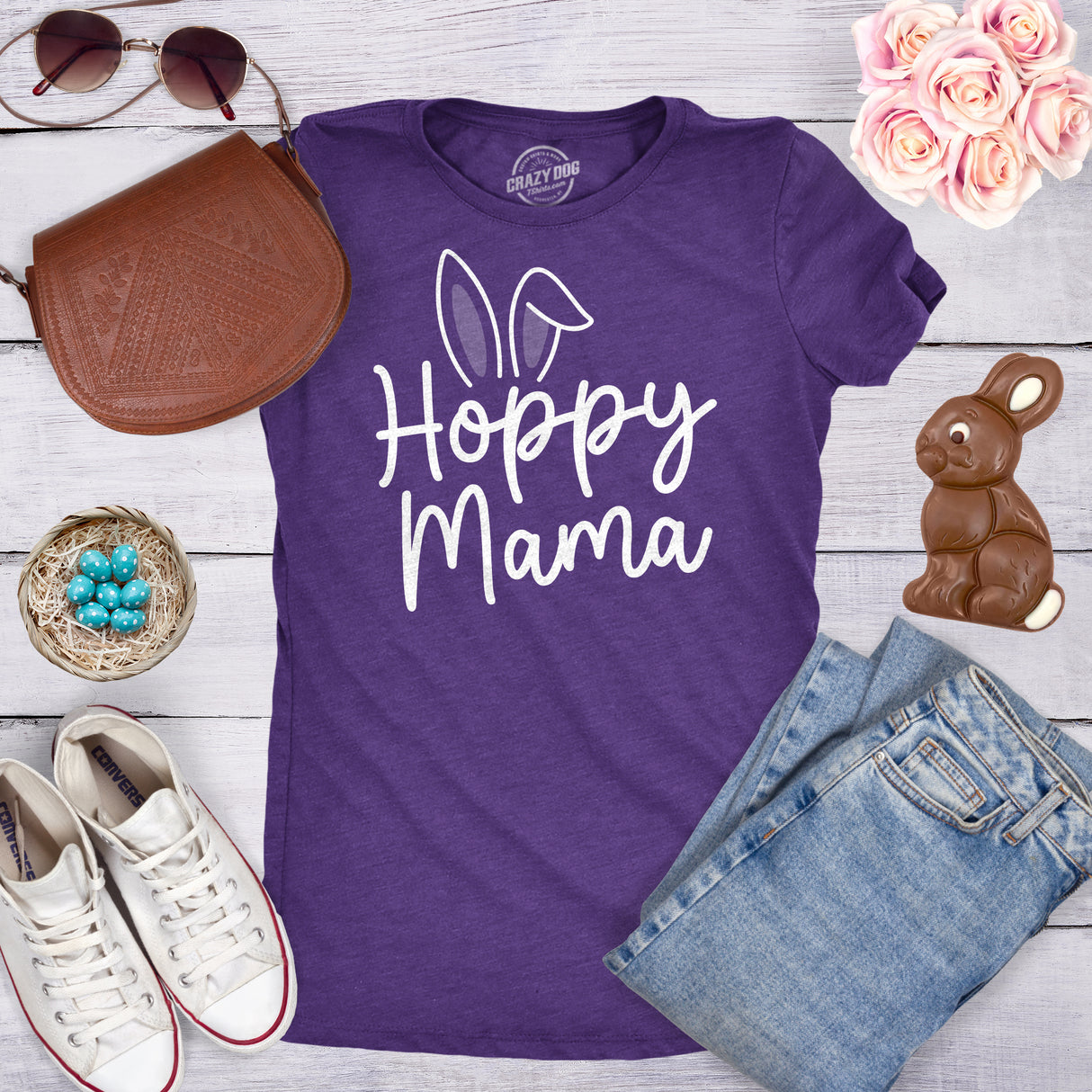 Womens Hoppy Momma Tshirt Cute Easter Sunday Cute Bunny Ears Tee For Mom