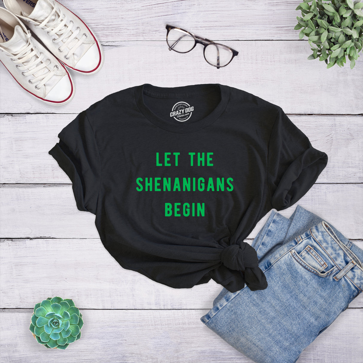 Womens Let The Shenanigans Begin T Shirt Funny Saint Patricks Day St Patty Tee