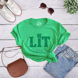 Womens Lit Shamrock T Shirt Funny Day Drinking Saint Patricks Day St Patty Tee