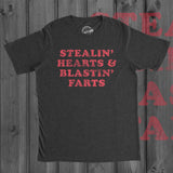 Mens Stealin Hearts And Blastin Farts Tshirt Hilarious Relationship Bathroom Humor Graphic Tee