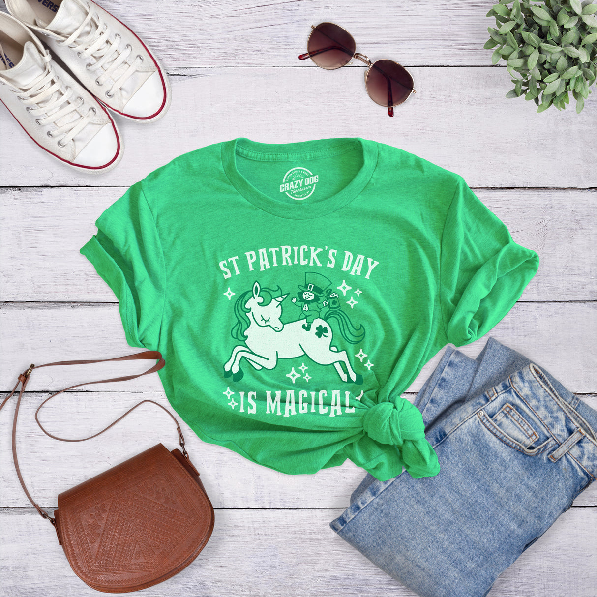 Womens Saint Patricks Day Is Magical T Shirt St Funny Leprechaun Unicorn Shirt