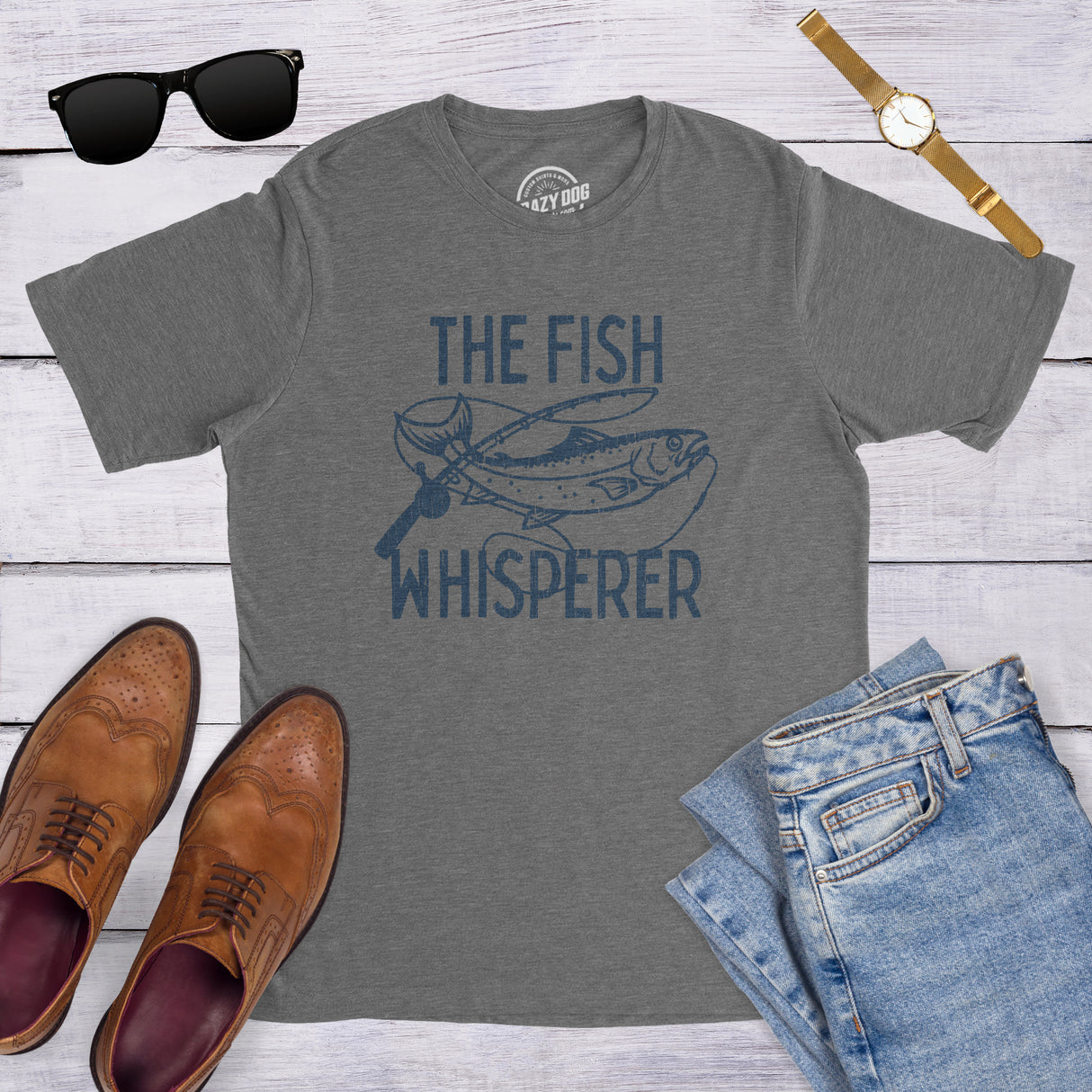 Mens The Fish Whisperer Tshirt Funny Fishing Lake Time Graphic Novelty Tee