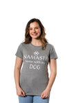 Womens Namaste Home With My Dog T shirt Funny Yoga Puppy Owner Mom Ladies Tee