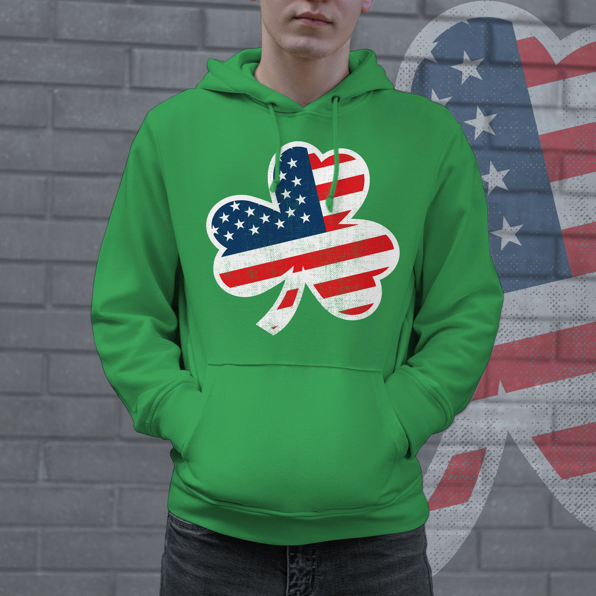 American Flag Shamrock Hoodie Funny St Patricks Day Parade Irish Pride Graphic Sweatshirt