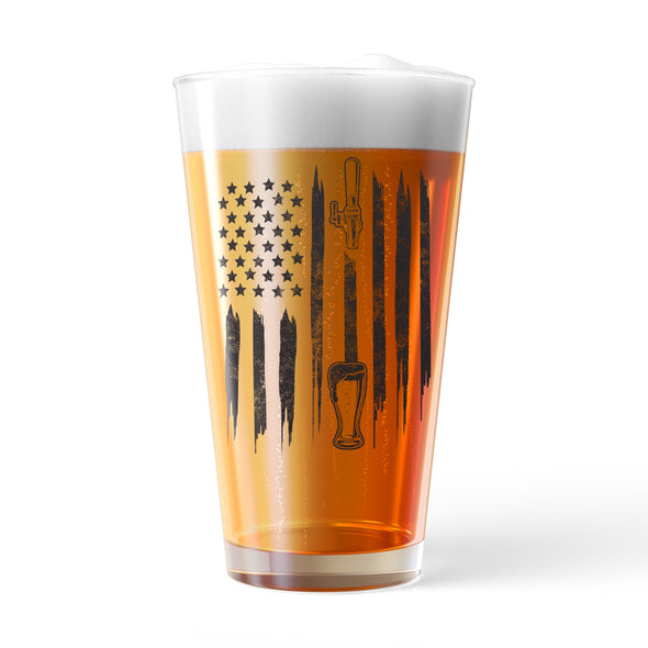 American Flag Beer Tap Pint Glass Funny Cool Patriotic Fourth Of July Drinking Graphic Cup-16 oz