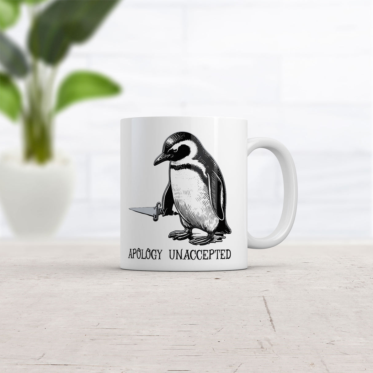 Apology Unaccepted Mug Funny Sarcastic Penguin Graphic Novelty Coffee Cup-11oz