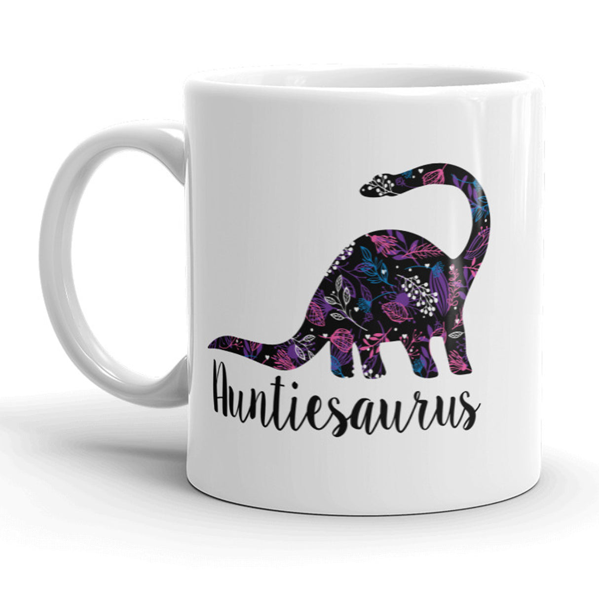 Auntiesaurus Floral Mug Cute Dinosaur Aunt Coffee Cup - 11oz