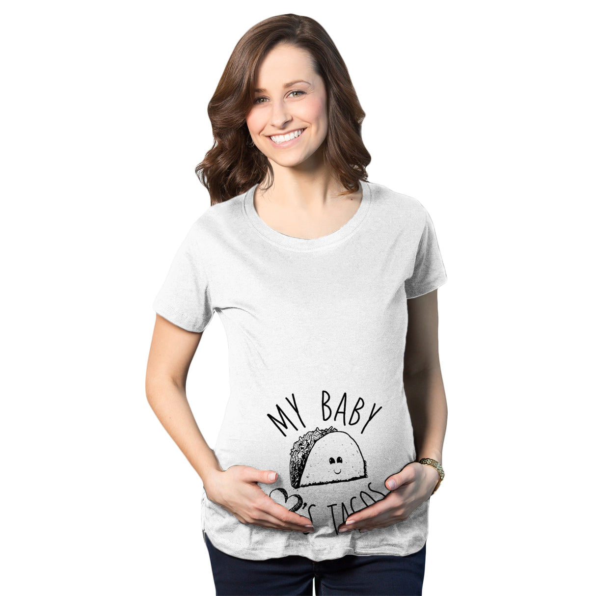 Maternity My Baby Loves Tacos Funny T shirt Cute Announcement Pregnancy Bump Tee