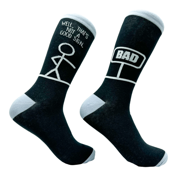Men's Bad Sign Socks Funny Sarcastic Stick Figure Dad Joke Footwear