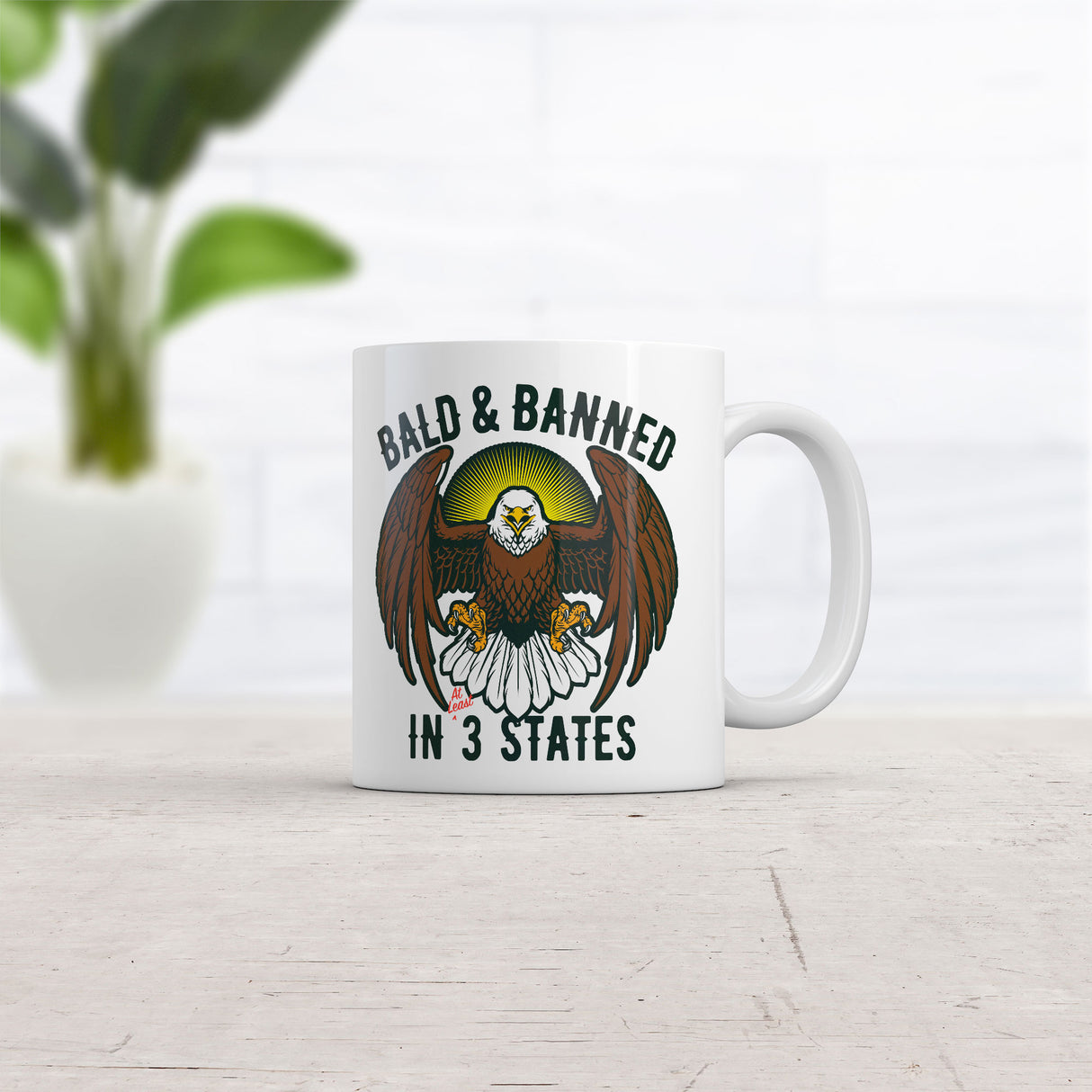 Bald and Banned In 3 States Mug Funny Sarcastic Graphic Novelty Coffee Cup-11oz