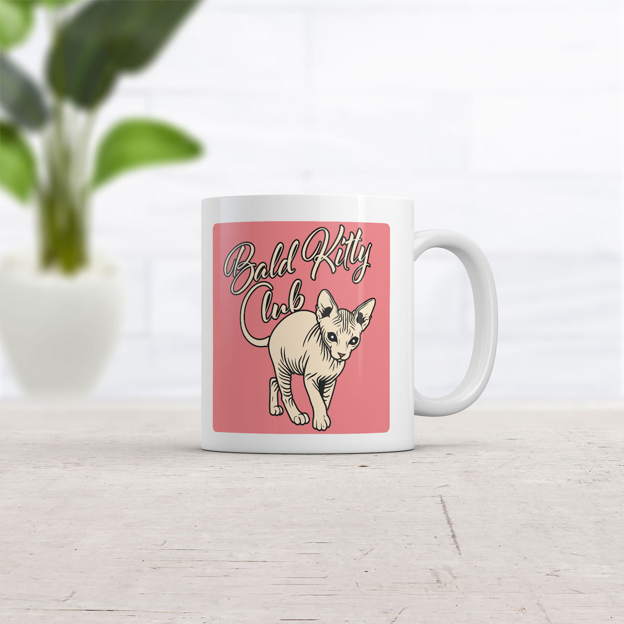 Bald Kitty Club Mug Funny Sarcastic Hairless Cat Graphic Novelty Coffee Cup-11oz