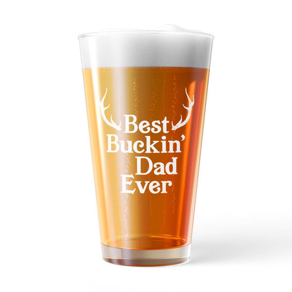 Best Buckin Dad Ever Pint Glass Funny Fathers Day Hunting Antlers Graphic Novelty Cup-16 oz