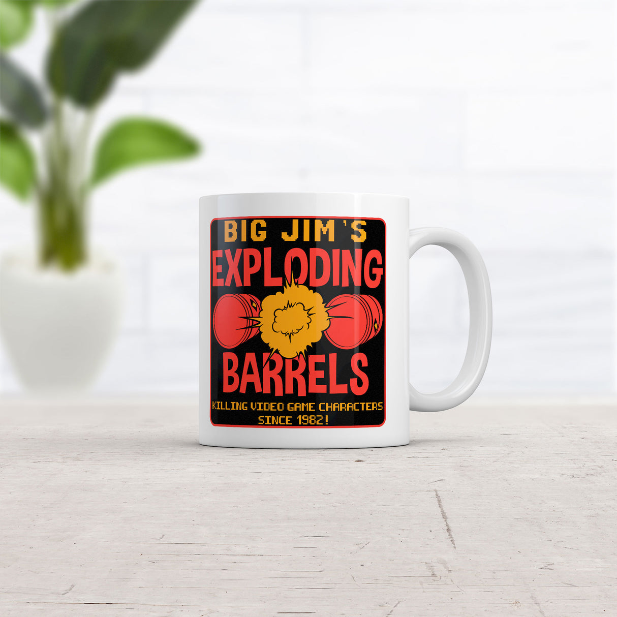 Big Jims Exploding Barrels Mug Funny Sarcastic Video Game Graphic Novelty Coffee Cup-11oz