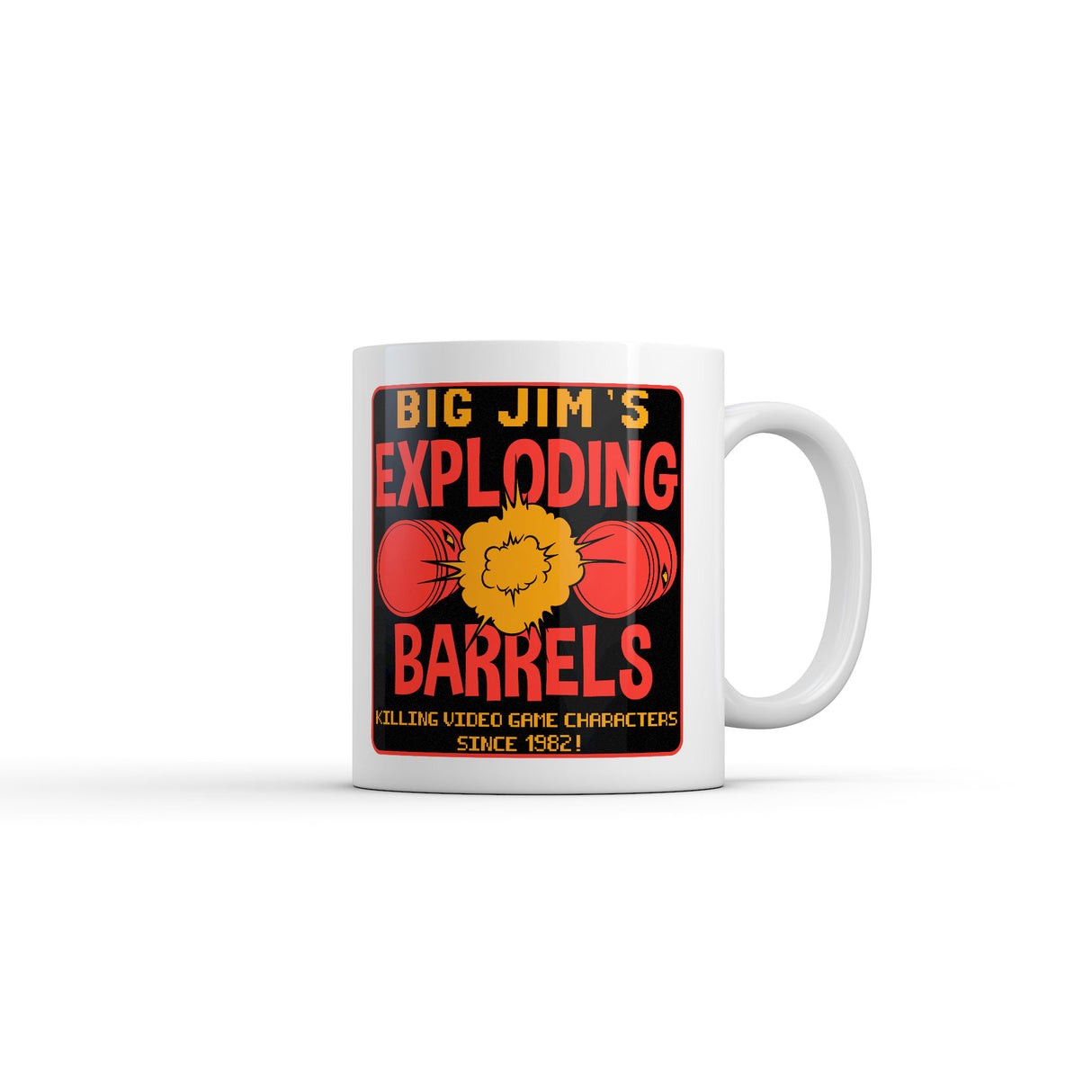 Big Jims Exploding Barrels Mug Funny Sarcastic Video Game Graphic Novelty Coffee Cup-11oz