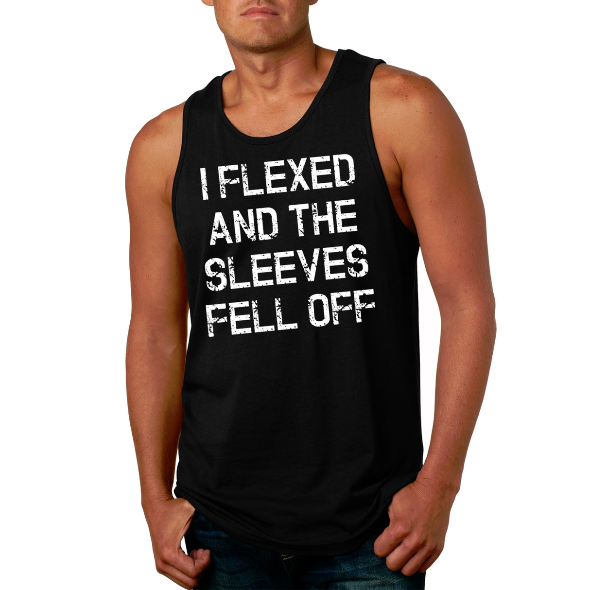 Mens I Flexed and the Sleeves Fell Off Tank Top Funny Sleeveless Gym Workout Shirt