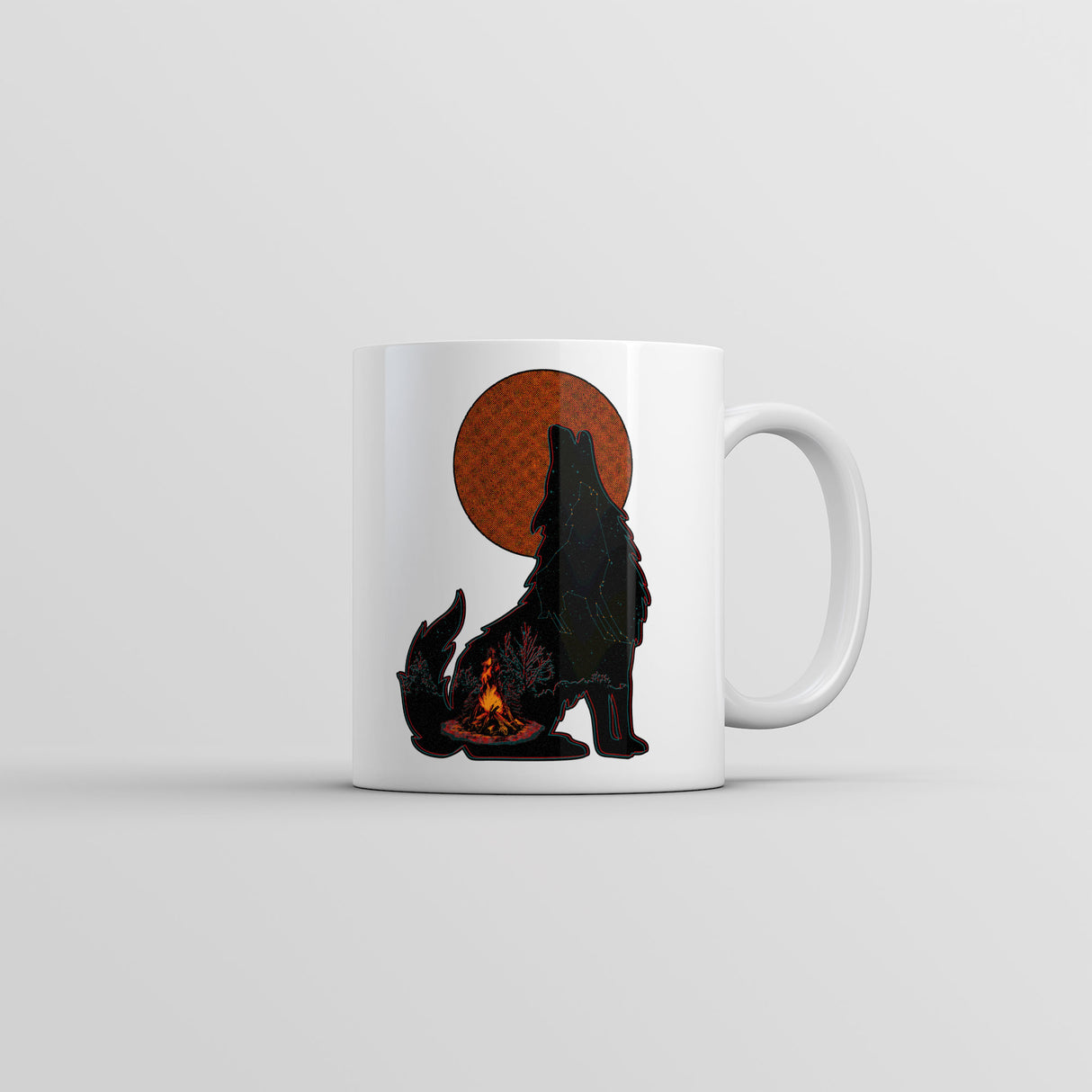 Campfire Wolf Mug Cool Nature Graphic Novelty Coffee Cup-11oz