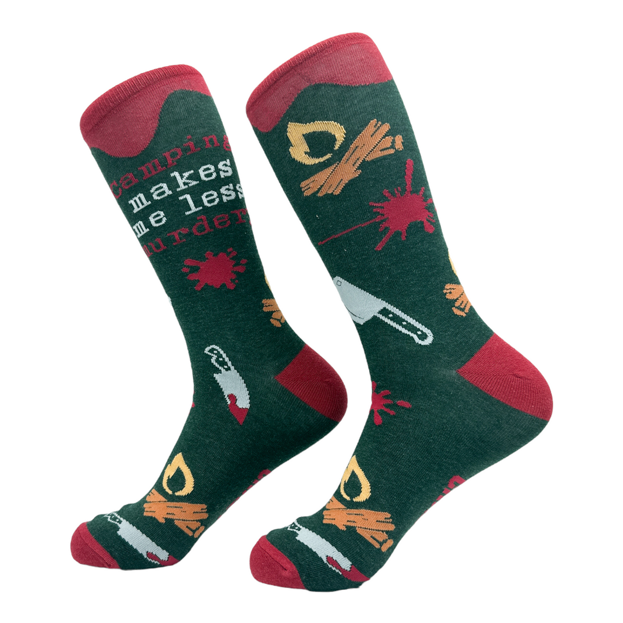 Men's Camping Makes Me Less Murdery Socks Funny Killer Outdoor Nature Lovers Footwear