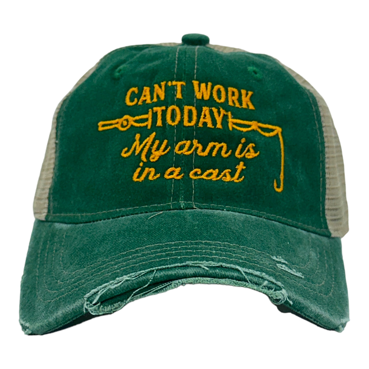 Can't Work Today My Arm Is In A Cast Hat Funny Fishing Rod Joke Cap