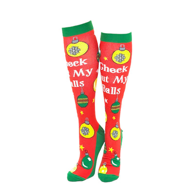 Unisex Check Out My Balls Funny Christmas Compression Socks For Women And Men