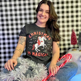 Womens Christmas Is Magical T Shirt Funny Santa Claus Fantasy Unicorn Tee For Ladies