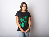 Womens Glitter Shamrocks T Shirt Funny St Saint Patricks Day Shamrock Clover Tee