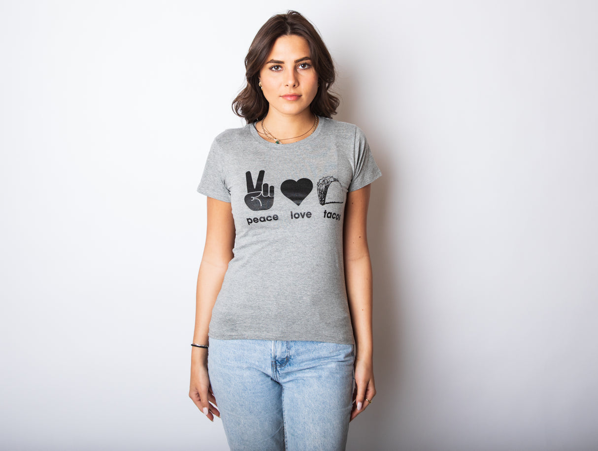 Womens Peace Love Tacos T shirt Funny Saying Cute Graphic Vintage Ladies Design