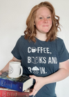 Womens Coffee Books And Rain T Shirt Funny Caffeine Reading Lovers Tee For Ladies